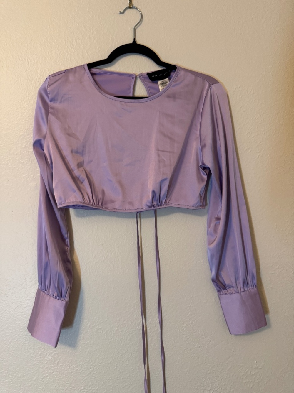 Know One Cares Cropped Satin Long Sleeve Blouse Open Back Size S